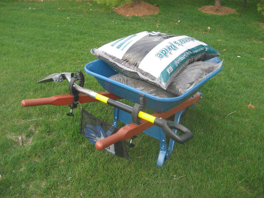 Grizzly Grip Wheelbarrow Tool Holder with Mesh Bag, Secures Tools To Wheelbarrow