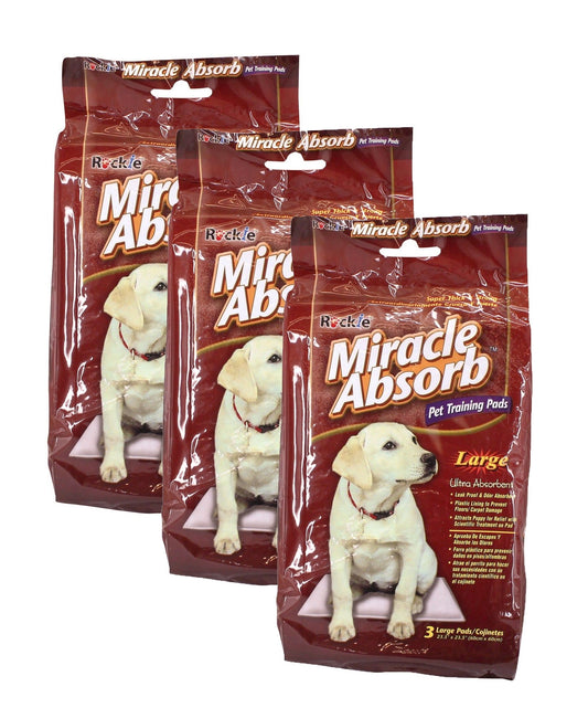 Rockie Miracle Absorb Pet Training Pads - Large 23.5"x23.5" / Pack of 3 (Total of 9 Pads)