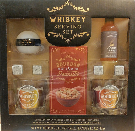 Whiskey Serving Set with Smoked Honey Whiskey Topper and Bourbon Peanuts