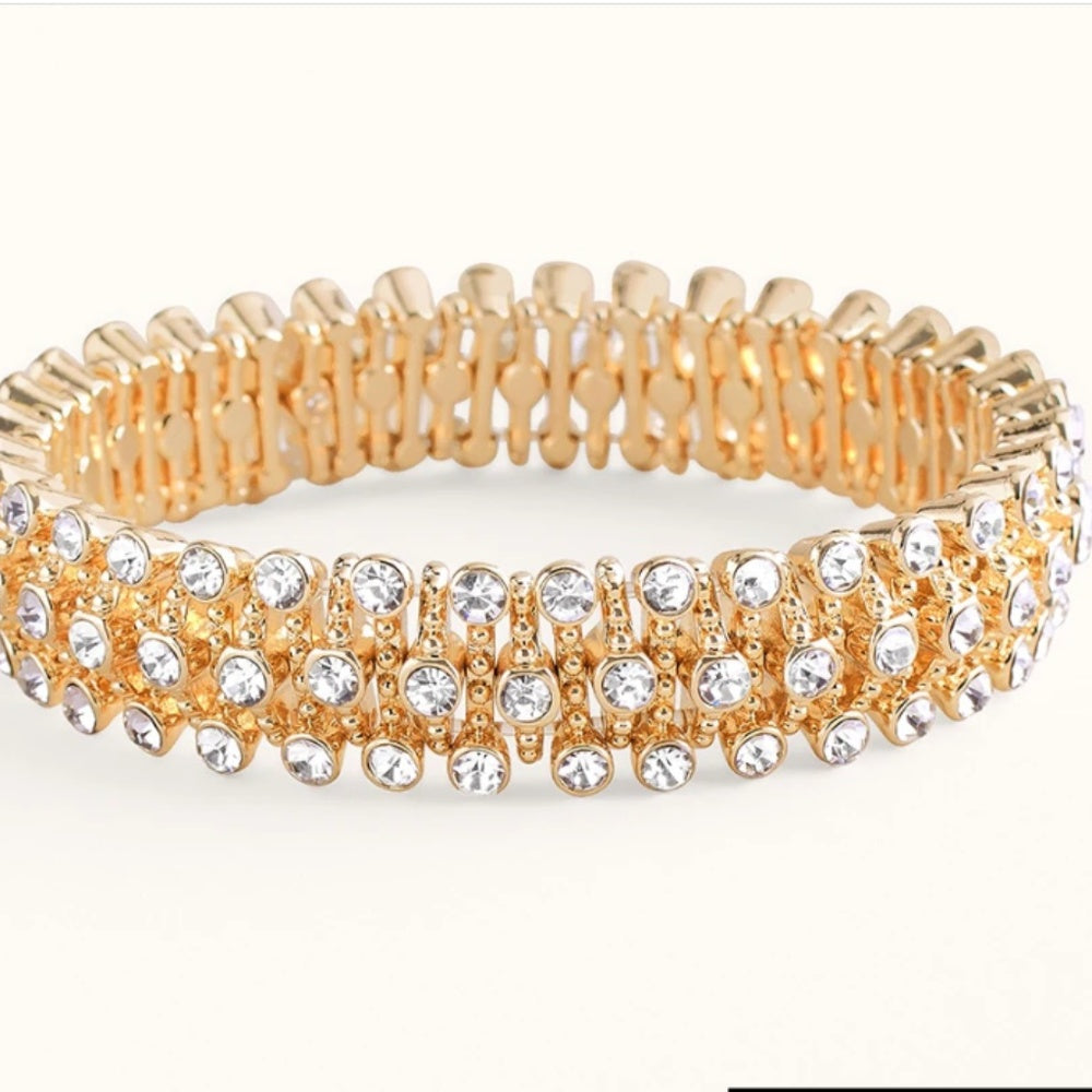 GOLDTONE PAVE SIMULATED CRYSTAL STRETCH BRACELET