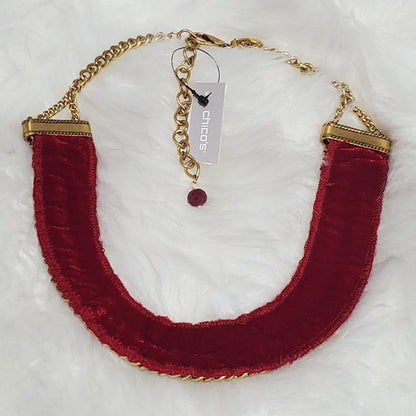 GOLDTONE RED BIB NECKLACE