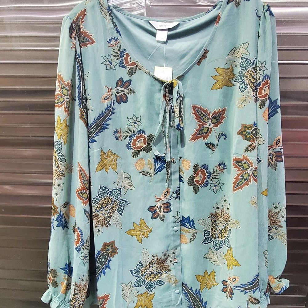 Spaced Floral Printed Plus Size Blouse,1X