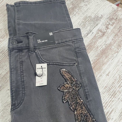 Super High Waisted Black Beaded Side Slim Jeans,6R