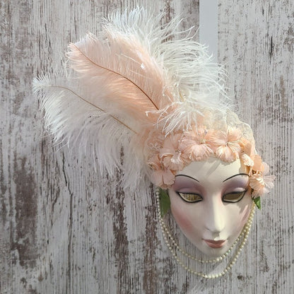 Clay Art About Face Lady's Pink and White Feather Face Mask