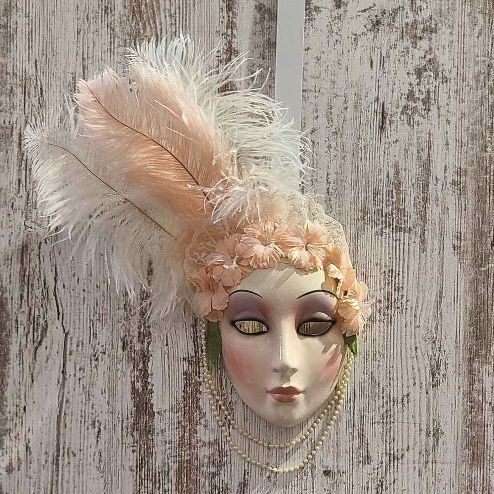 Clay Art About Face Lady's Pink and White Feather Face Mask