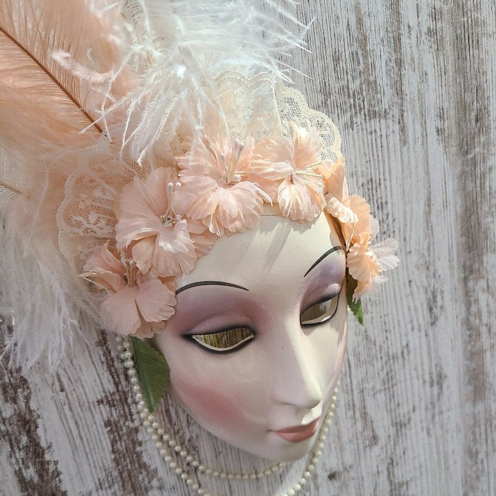 Clay Art About Face Lady's Pink and White Feather Face Mask