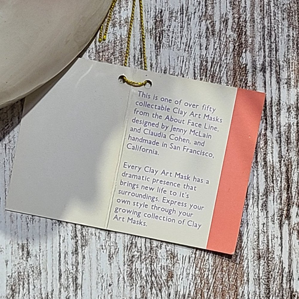 Vintage Clay Art About Face Feathered Pink and Orange Lady Face Hanging Mask