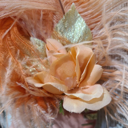 Vintage Clay Art About Face Feathered Pink and Orange Lady Face Hanging Mask