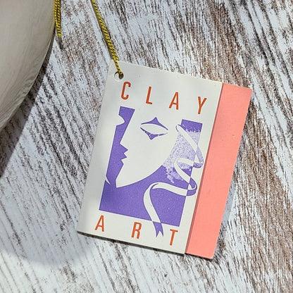 Vintage Clay Art About Face Feathered Pink and Orange Lady Face Hanging Mask