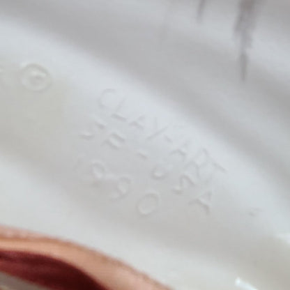 Vintage Clay Art About Face Feathered Pink and Orange Lady Face Hanging Mask