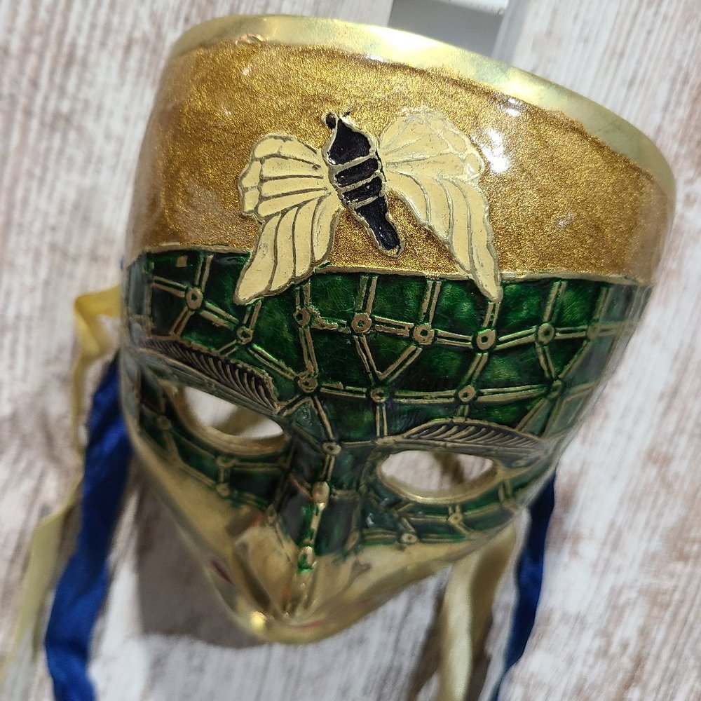 Vintage Green and Gold Hanging Wall Mask, Made in India