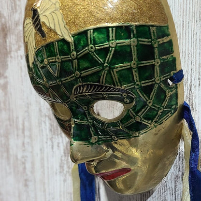 Vintage Green and Gold Hanging Wall Mask, Made in India