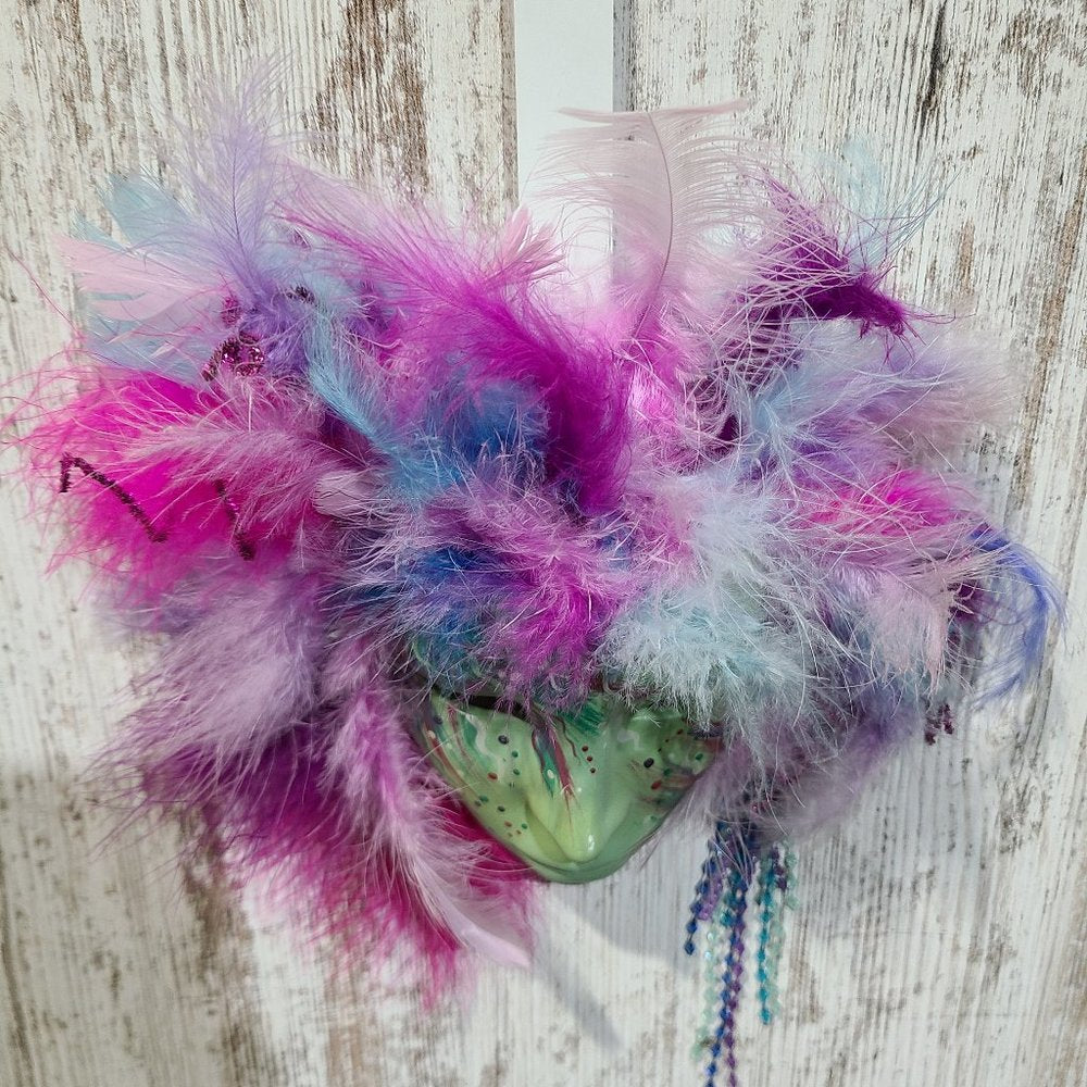 Signed GA1991 Feathered Handmade Hanging Wall Mask