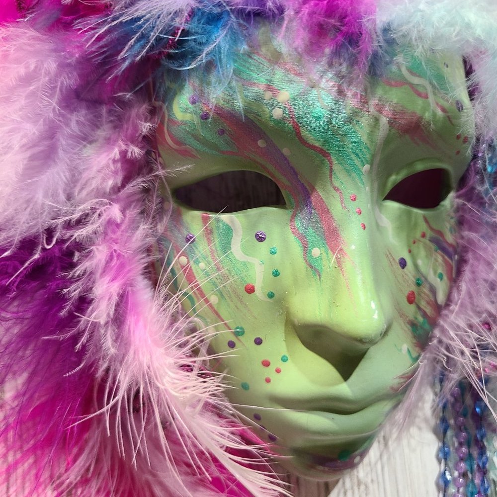 Signed GA1991 Feathered Handmade Hanging Wall Mask