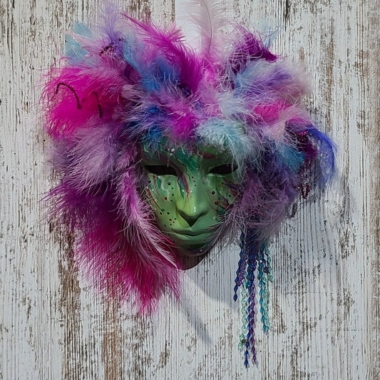 Signed GA1991 Feathered Handmade Hanging Wall Mask