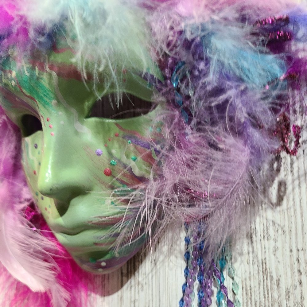 Signed GA1991 Feathered Handmade Hanging Wall Mask