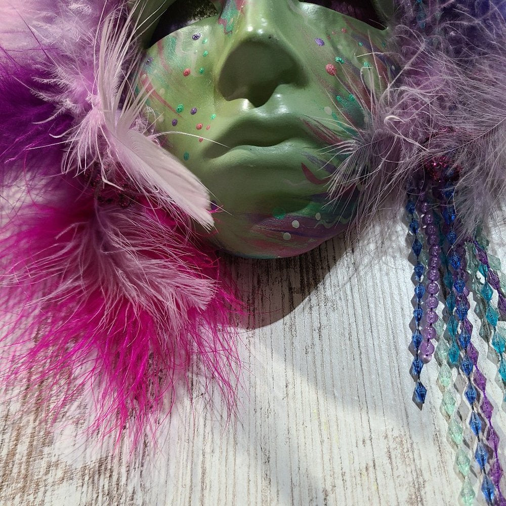 Signed GA1991 Feathered Handmade Hanging Wall Mask