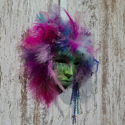 Signed GA1991 Feathered Handmade Hanging Wall Mask