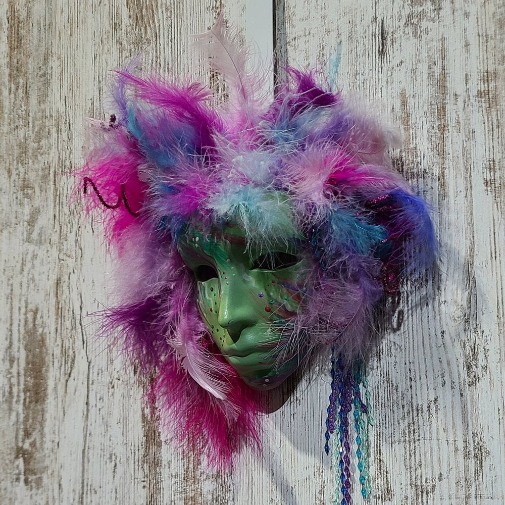 Signed GA1991 Feathered Handmade Hanging Wall Mask