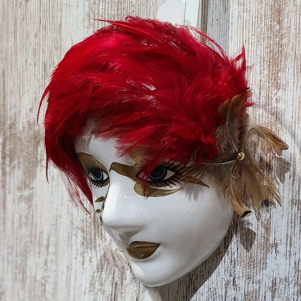 Red Feather Hanging Wall Mask