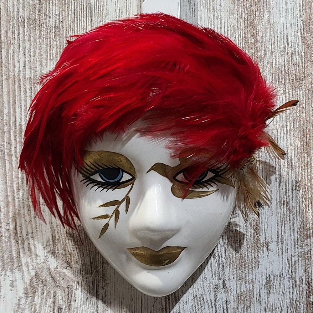 Red Feather Hanging Wall Mask
