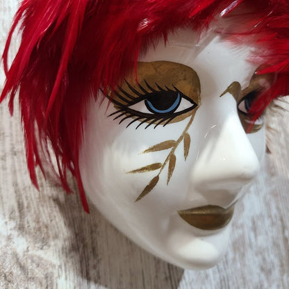 Red Feather Hanging Wall Mask