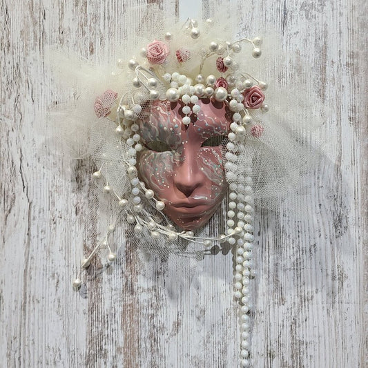 Vintage Rose and Pearl Hanging Wall Mask 1991