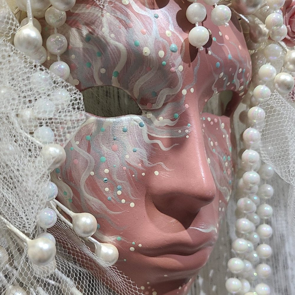 Vintage Rose and Pearl Hanging Wall Mask 1991