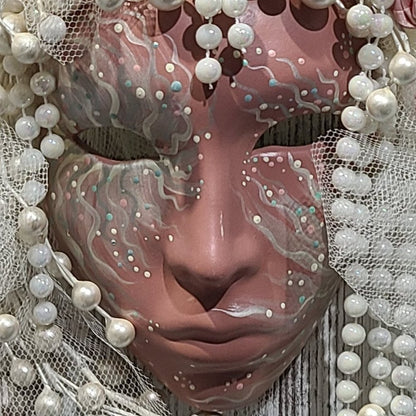 Vintage Rose and Pearl Hanging Wall Mask 1991