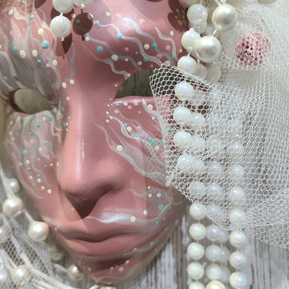 Vintage Rose and Pearl Hanging Wall Mask 1991