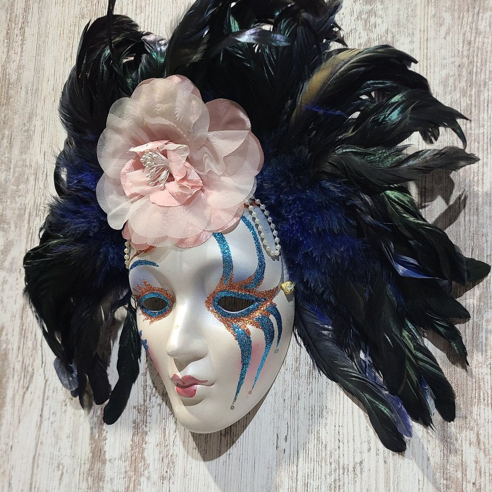 Vintage Feathered Hanging Wall Mask