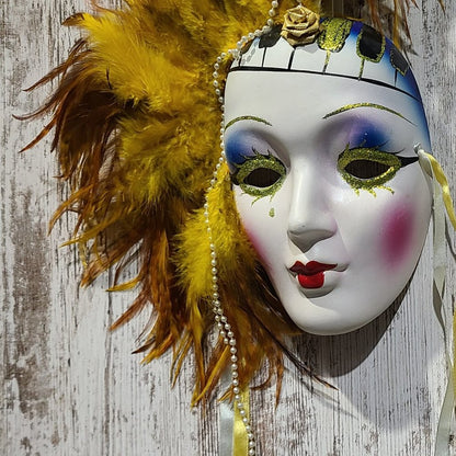 Vintage Piano Head Feathered Hanging Wall Mask