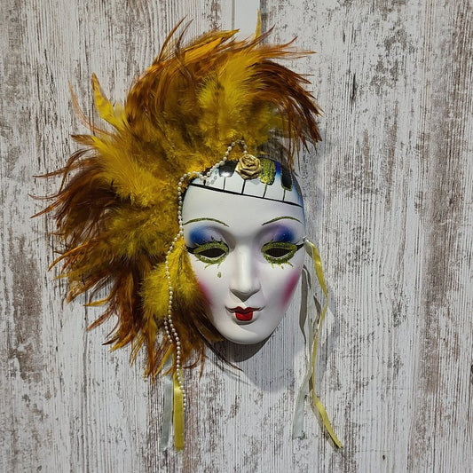 Vintage Piano Head Feathered Hanging Wall Mask