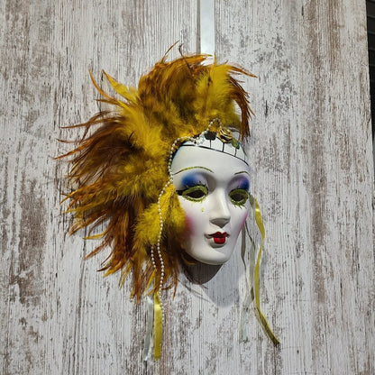 Vintage Piano Head Feathered Hanging Wall Mask