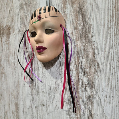 Hand Painted Vintage Piano Head Hanging Wall Mask