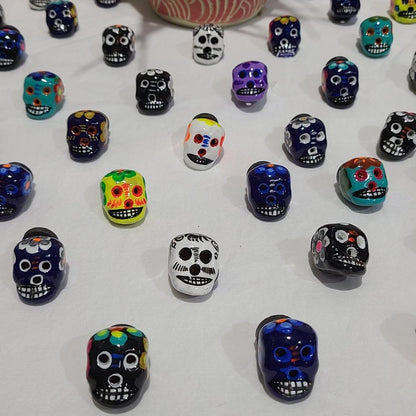 Hand Painted Day of Dead Clay Sugar Skull Magnets, 70 Piece Set