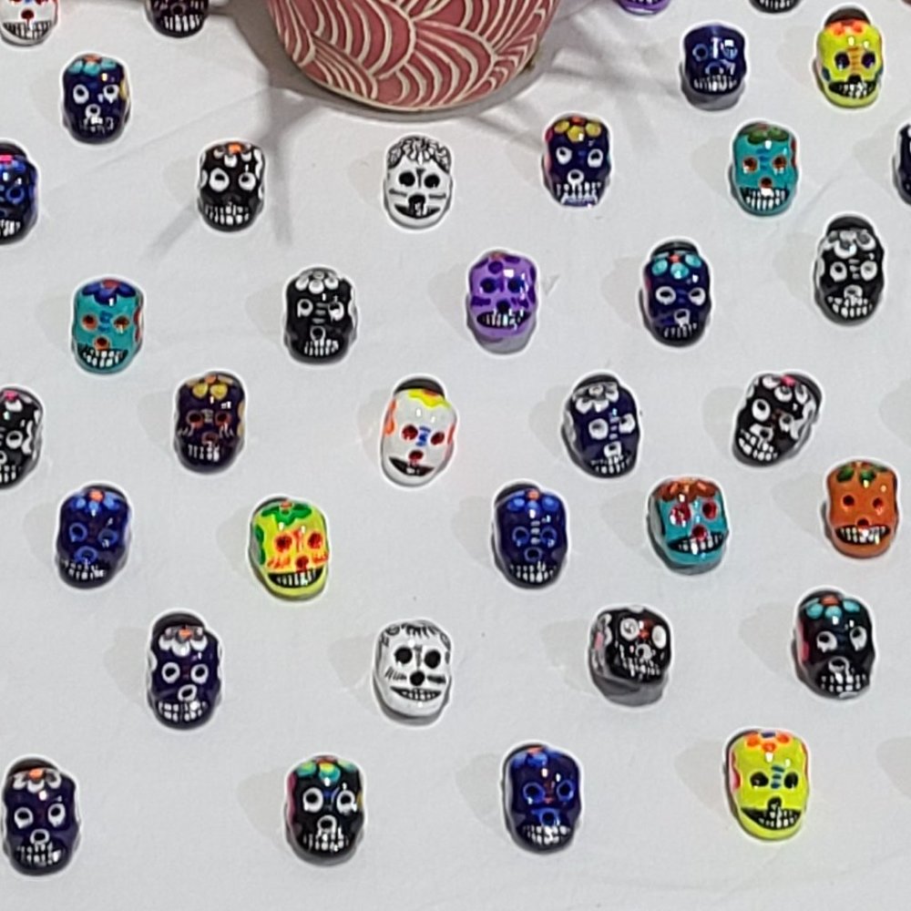 Hand Painted Day of Dead Clay Sugar Skull Magnets, 70 Piece Set