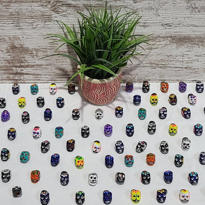 Hand Painted Day of Dead Clay Sugar Skull Magnets, 70 Piece Set