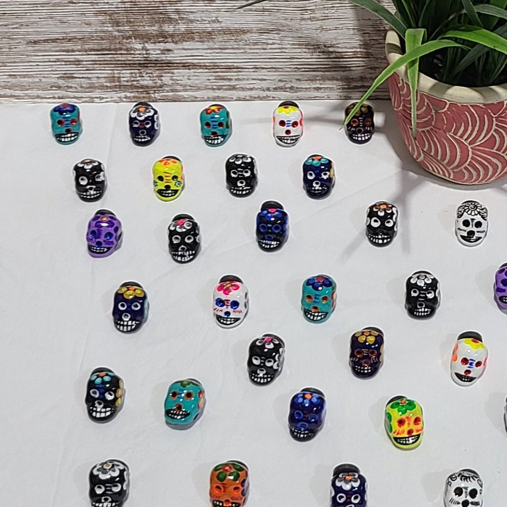 Hand Painted Day of Dead Clay Sugar Skull Magnets, 70 Piece Set