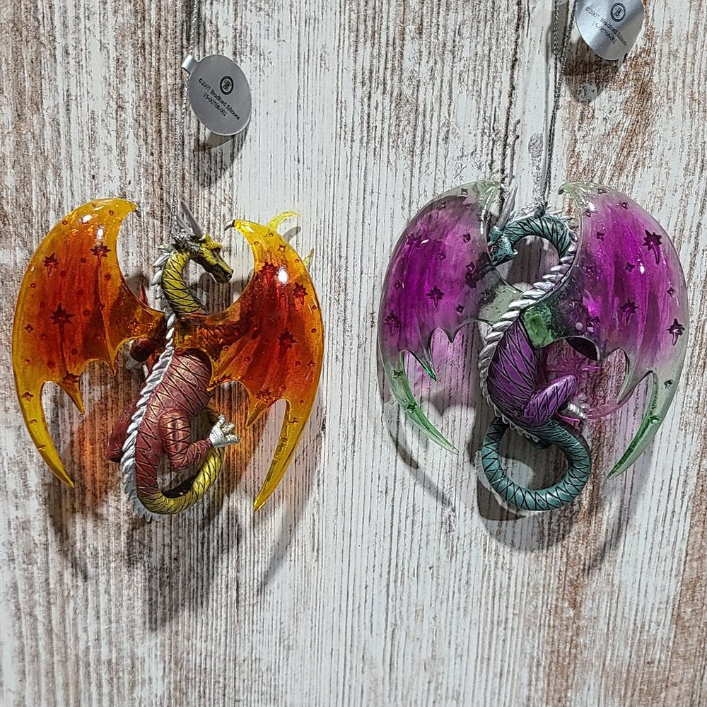 2007 Bradford Editions, "Celestial Visions" Celestial Dragon Ornament Set (2) CA