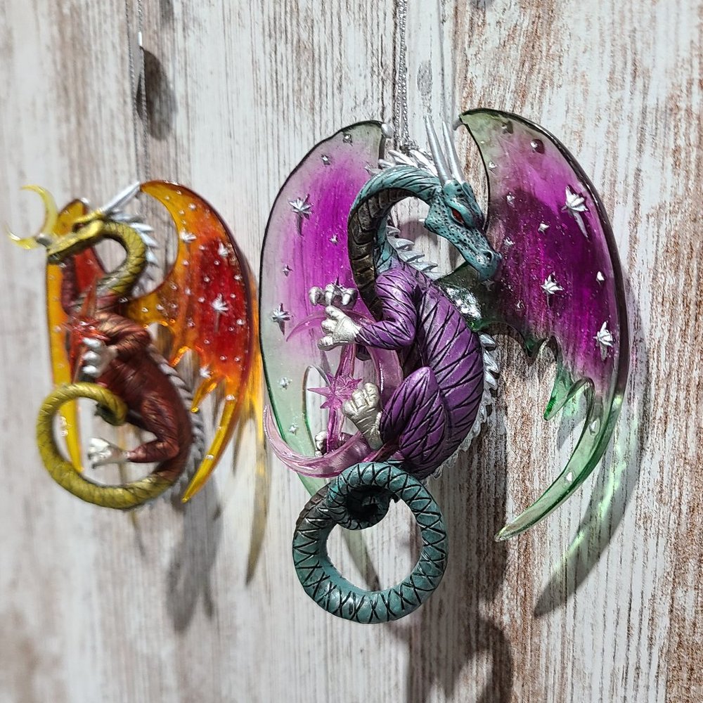 2007 Bradford Editions, "Celestial Visions" Celestial Dragon Ornament Set (2)