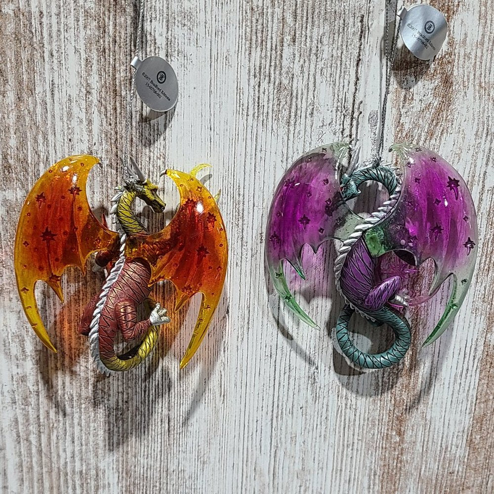 2007 Bradford Editions, "Celestial Visions" Celestial Dragon Ornament Set (2)