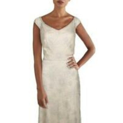 Tadashi Shoji Women's Beige Embroidered Formal Evening Dress Gown Size 12