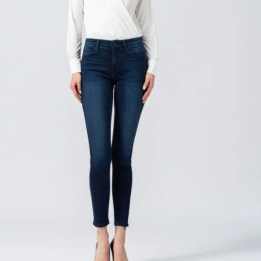 Flying Monkey Dark Sea - Mid Rise Xtra Lycra Ankle Skinny Jeans, Various
