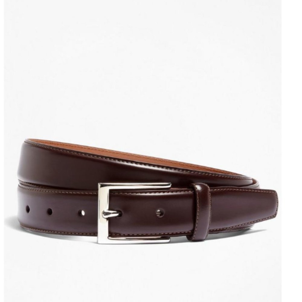 Silver Buckle Leather Dress Belt, Burgundy, Various