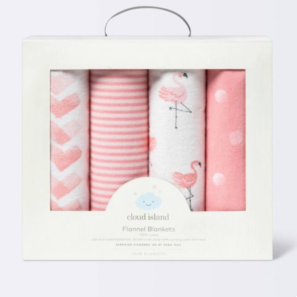 Flannel Baby Blankets Flamingos - Cloud Island Pink 4pk