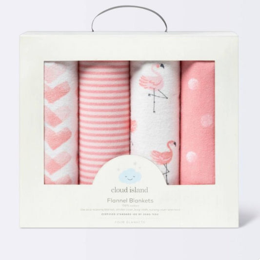 Flannel Baby Blankets Flamingos - Cloud Island Pink 4pk