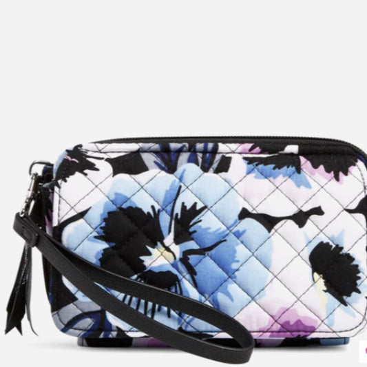 RFID All in One Crossbody Bag in Recycled Cotton, Plum Paisley