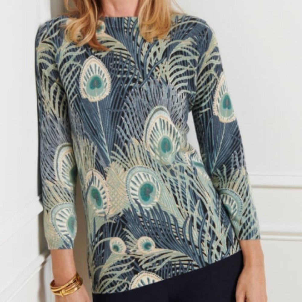 NWT! Talbots AUDREY CASHMERE SWEATER - PEACOCK FEATHER, XS