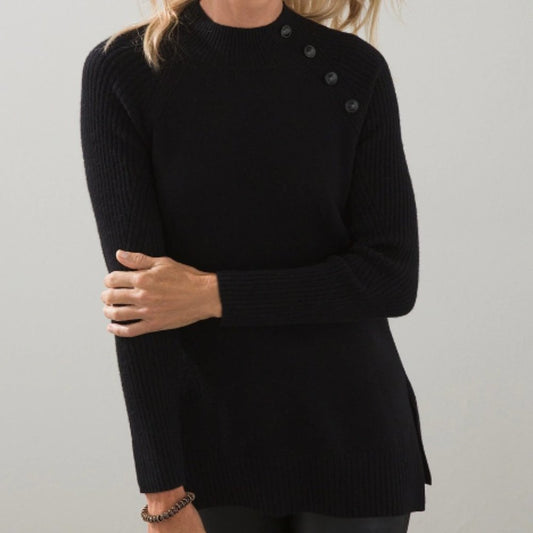Chico's Woman's Button Neck Tunic Sweater, Black, Size 1 NWT!